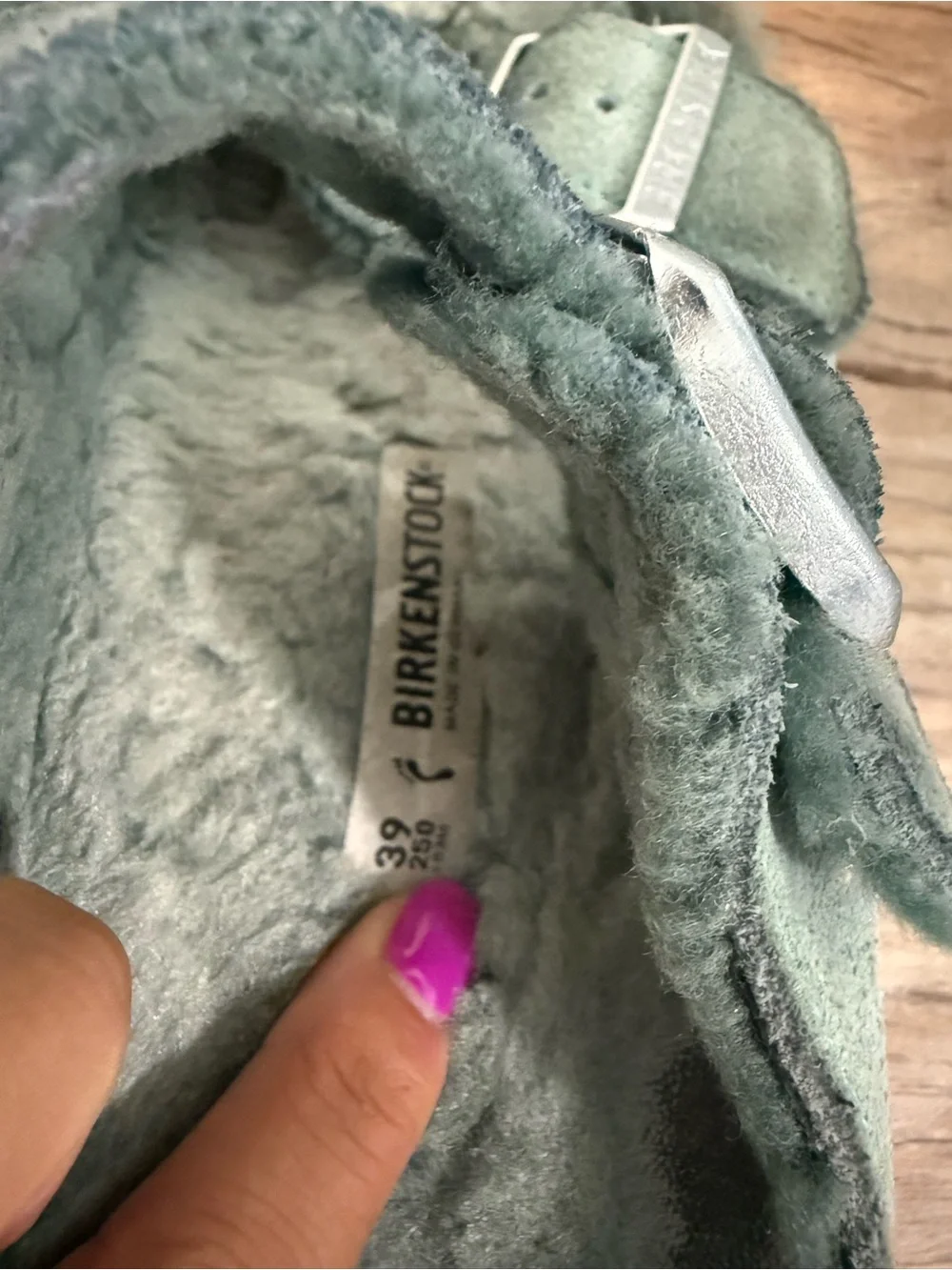 Birkenstock Teal Suede Two-Strap Plush Footbed Sandals